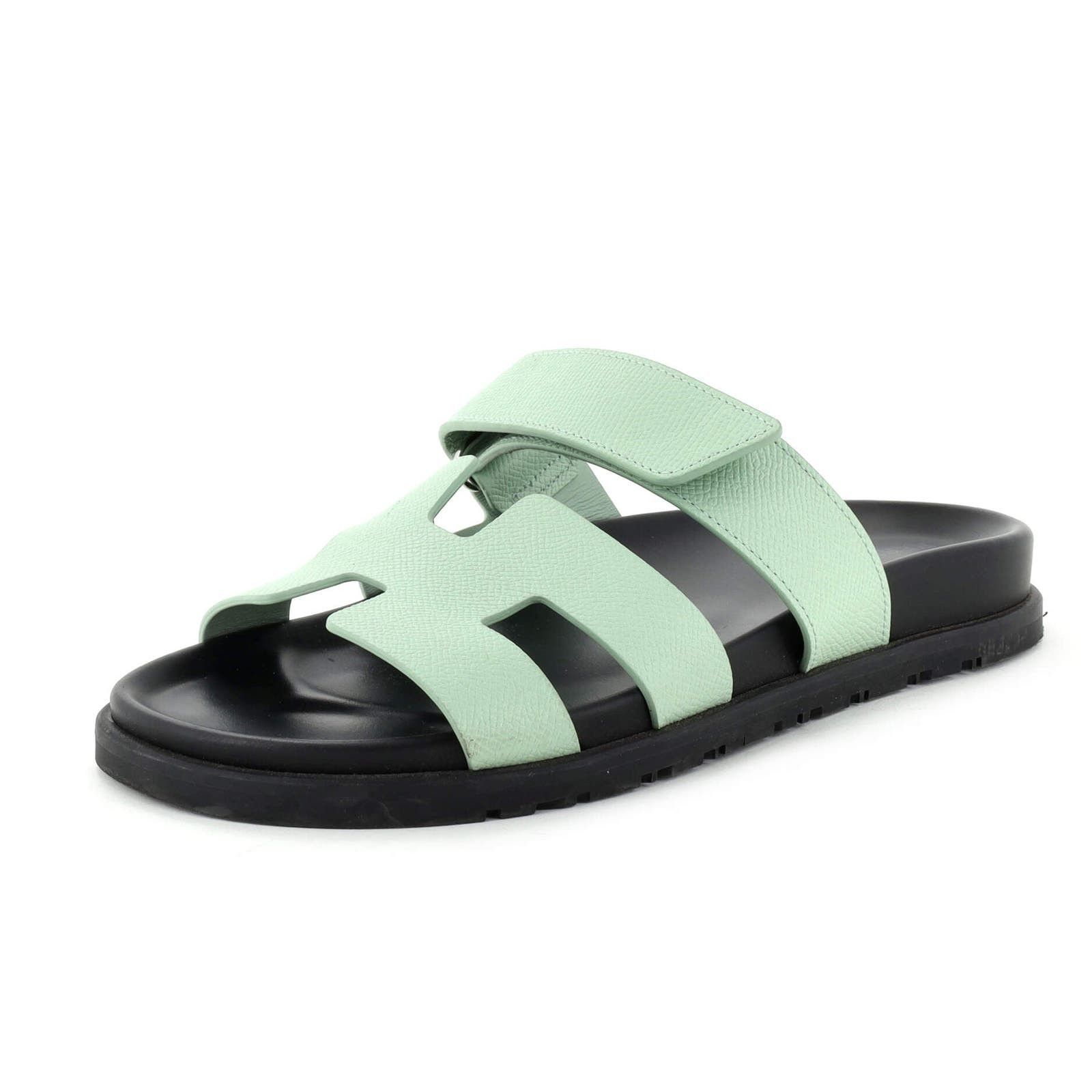 image of Hermes Women's Chypre Sandals Leather None in Green (Size 7)