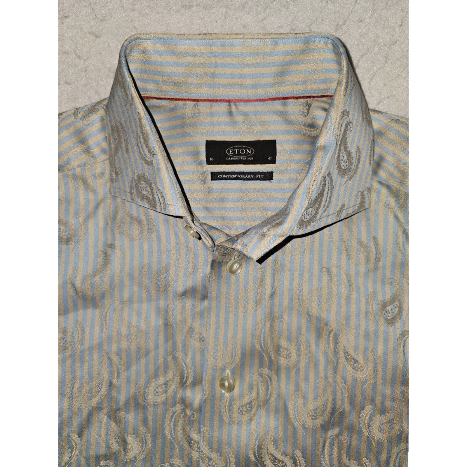 Eton ETON Contemporary Fit Paisley Design Button-Up Dress Shirt Mens 16/41 Sweden Paisley Blue 100% Cotton Mens Dress Shirt Modern Classic Size 42R - 2 Thumbnail