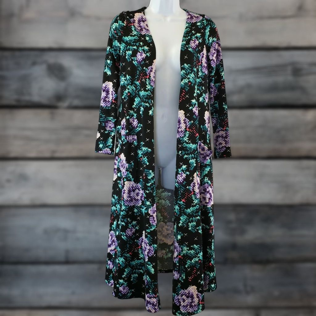 Vintage VINTAGE LuLaRoe Womens Sarah Cardigan XS Black Floral Long Sleeve Teal Purple Sweater Women XS Cardigan Size XS / US 0-2 / IT 36-38 - 1 Thumbnail