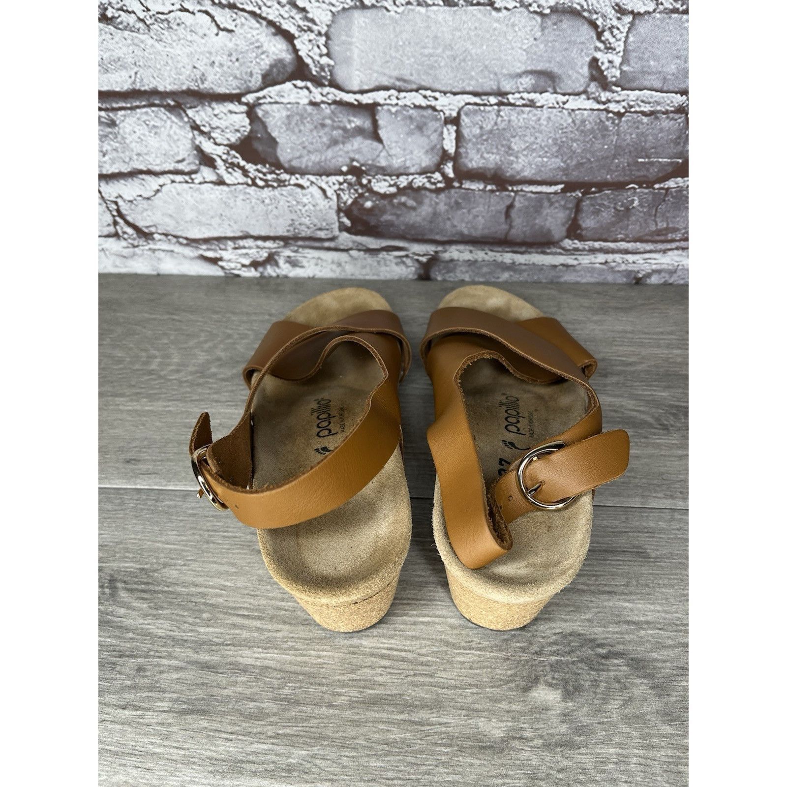 Birkenstock Birkenstock Papillio Samira Ginger Brown Leather Cork Wedges Size US 6.5 / IT 36.5 - 5 Thumbnail