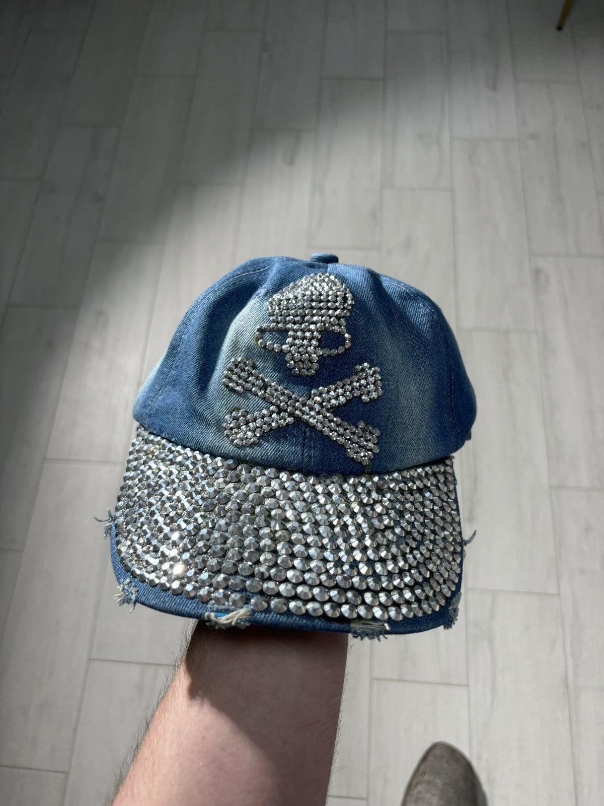 Japanese Brand Y2K Japanese Cap Denim Skull Dead Rhinestones Size ONE SIZE - 2 Thumbnail