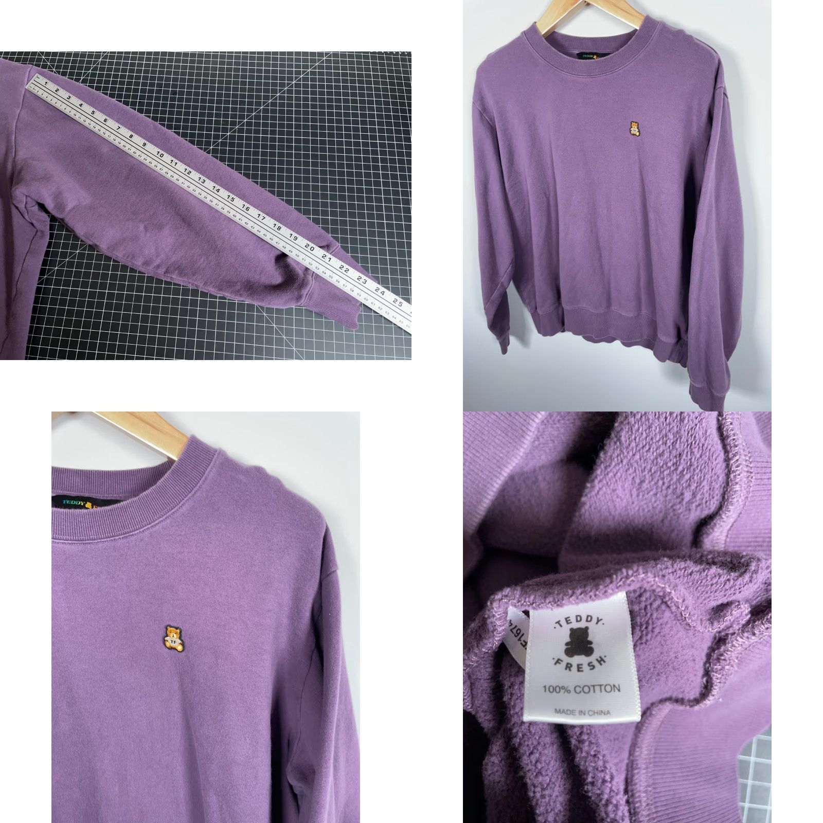 Teddy Fresh VINTAGE Teddy Fresh Sweatshirt Men XL Purple Crewneck Bear Embroidery Boxy Fit Size US XL / EU 56 / 4 - 8 Thumbnail