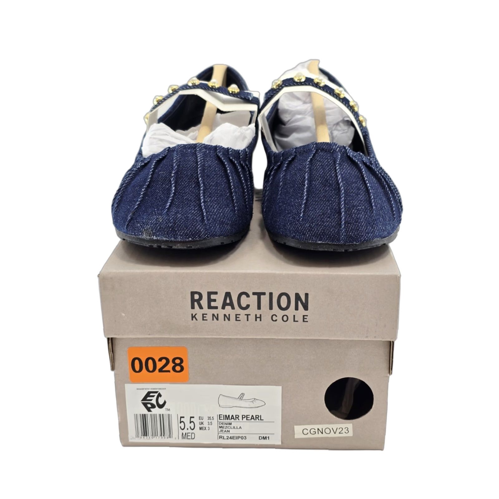 Vintage KENNETH COLE REACTION Women’s Eimar Pearl Denim Ballet Flats NIB Size 5.5 M - Blue Ballet Flat Shoe for Women Size US 4 / IT 34 - 1 Thumbnail