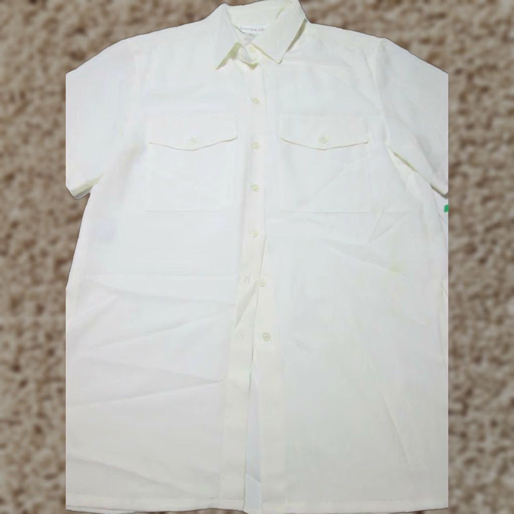 Jones New York Womens Blouse Ivory Short Sleeve Chest Pockets Buttons Size 8 NWT in White