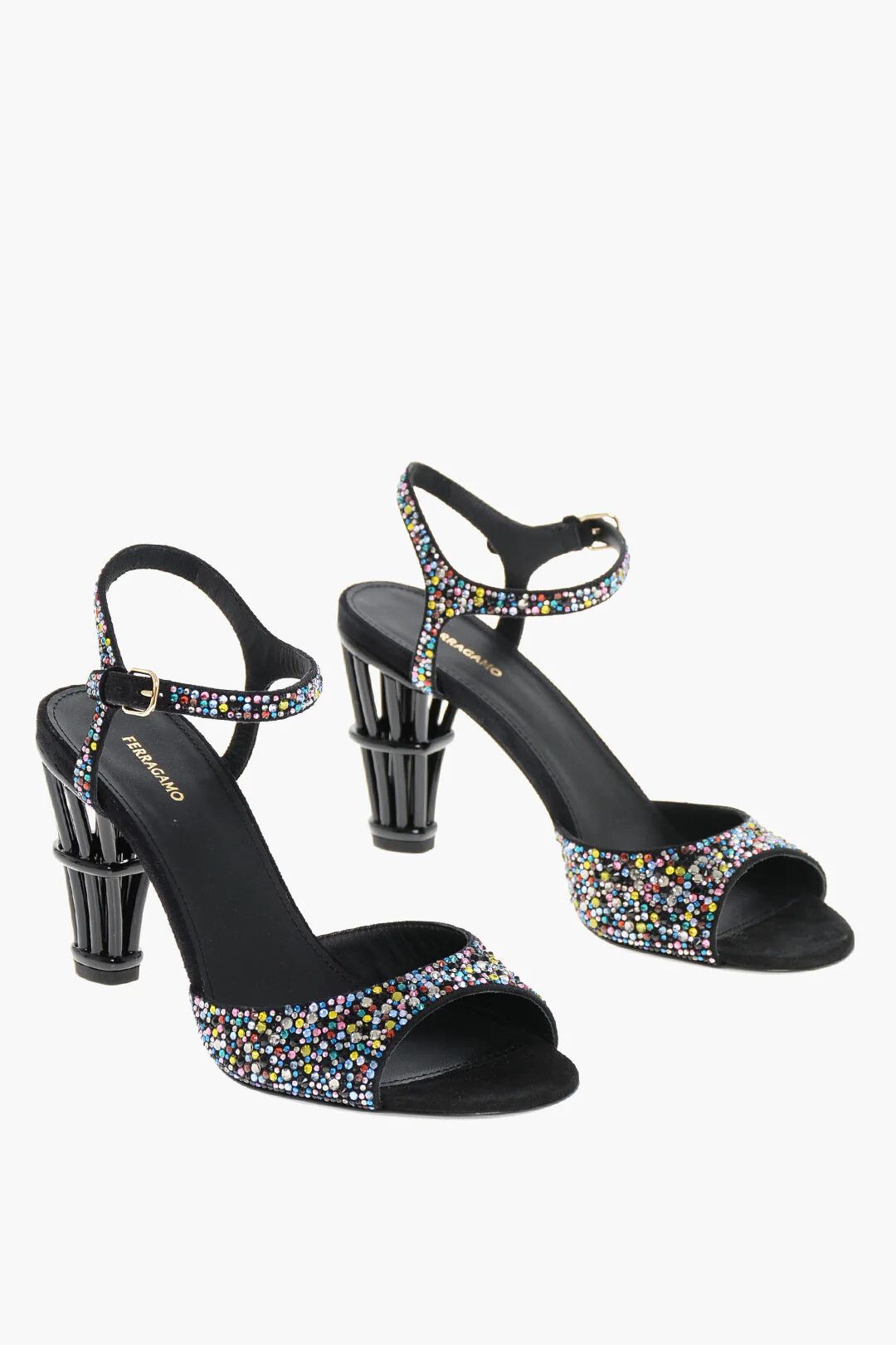 Salvatore Ferragamo og1mm0426 Crystals & Statement Heel Sandals in Black Size US 10 / IT 40 - 3 Thumbnail
