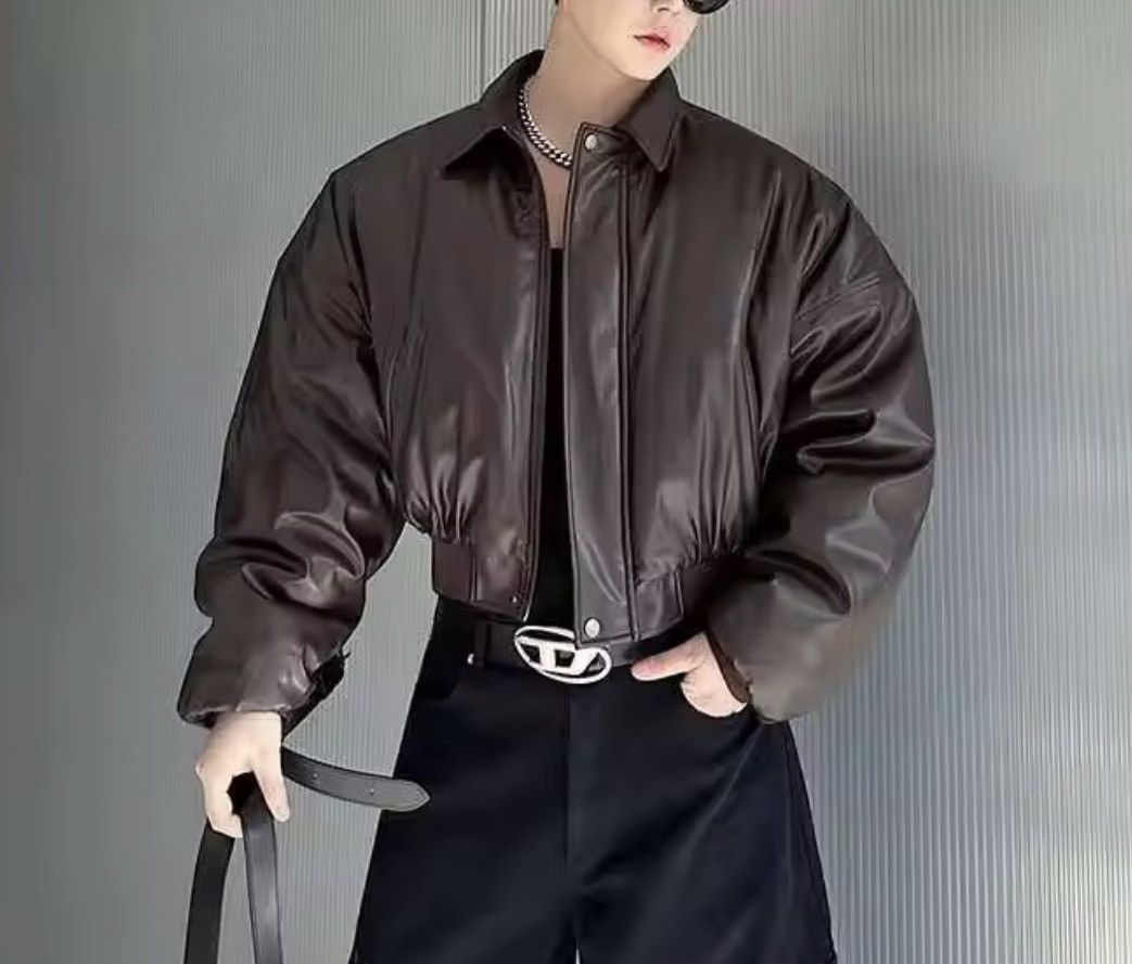 Japanese Brand CROPPED Vegan Leather Bomber Jacket - Boxy Streetwear Puffer Size US M / EU 48-50 / 2 - 5 Thumbnail