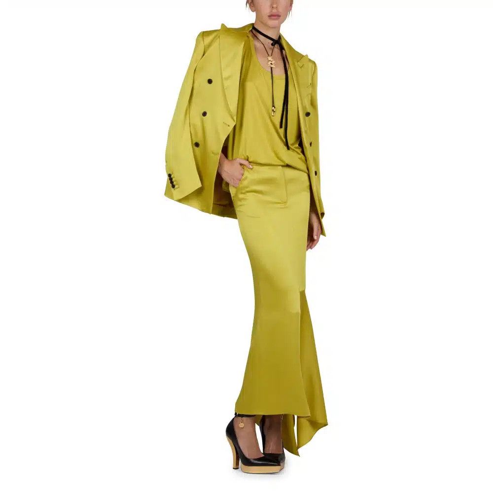Tom Ford o1loc1c0625 GI2915 Fluid Satin Boyfriend Jacket in Yellow Size XS / US 0-2 / IT 36-38 - 3 Thumbnail