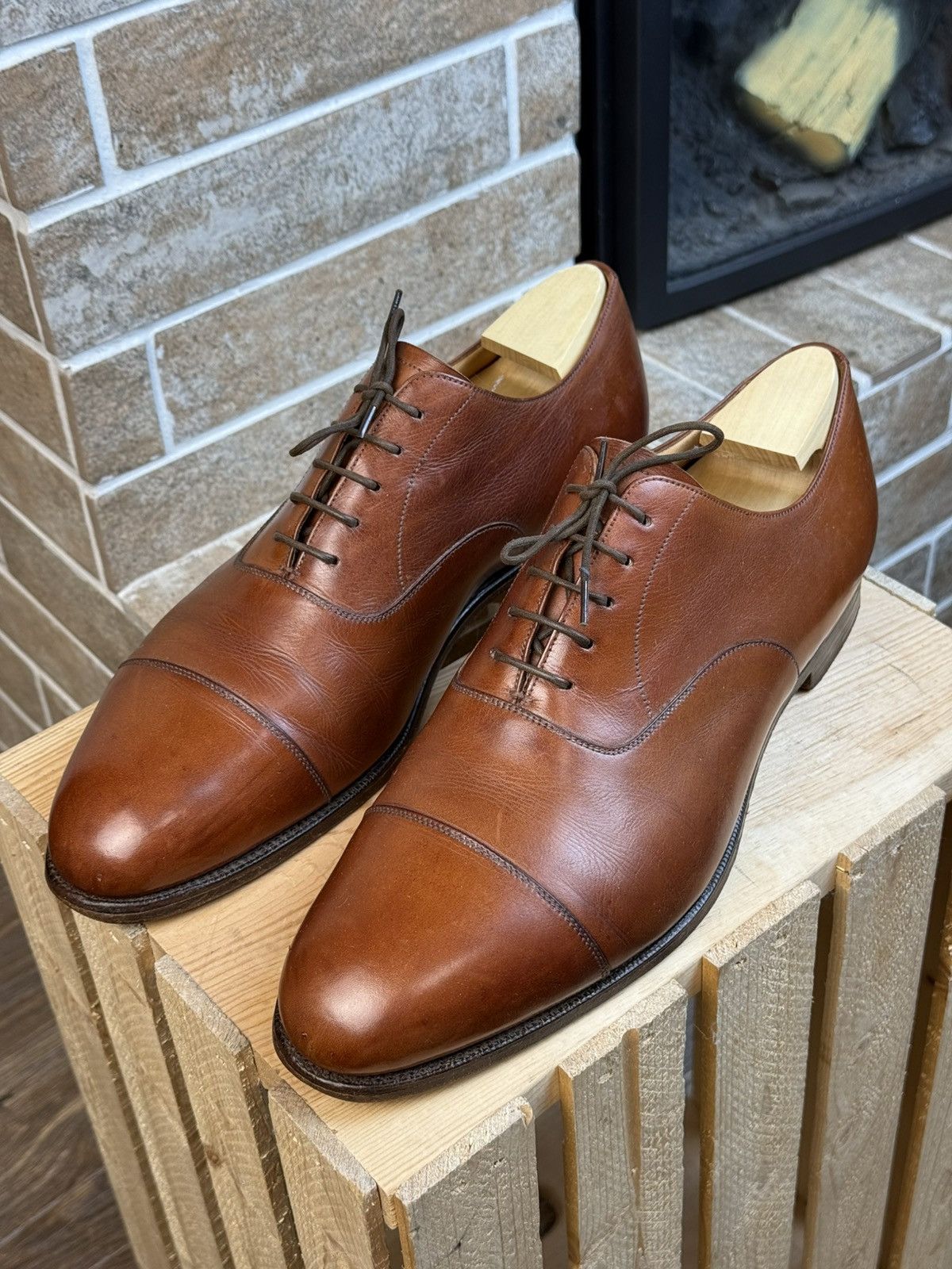 Edward Green Edward Green Chelsea Brown Oxford Leather Shoes UK10 US11 Size US 11 / EU 44 - 3 Thumbnail