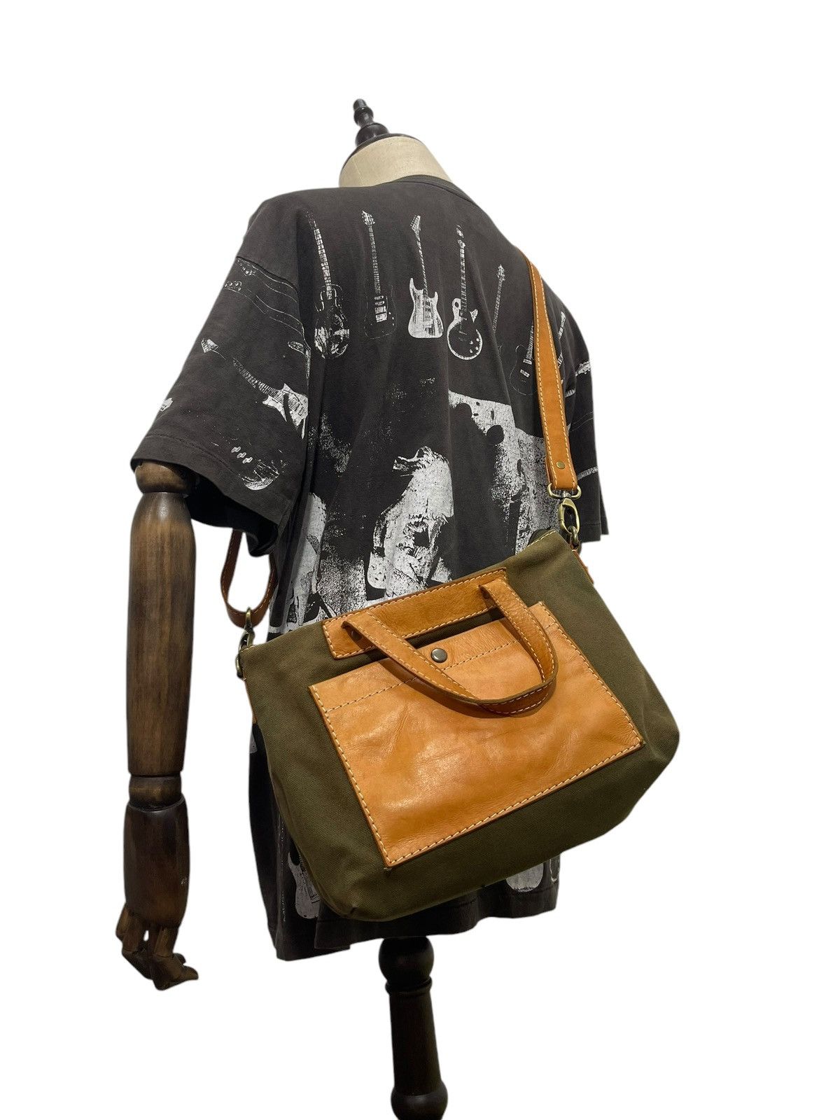 Japanese Brand Leather Cotton Canvas Fes Handmade Cross Body Bag 9🟩 Size ONE SIZE - 1 Thumbnail
