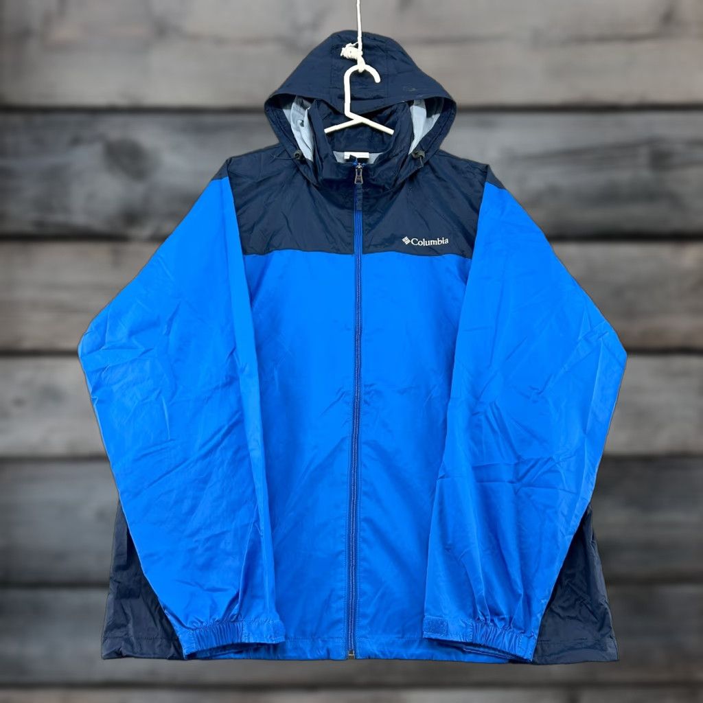 Logo 7 Columbia Windbreaker Jacket Mens L Hooded Blue Logo Nylon Full Zip Rain Coat Size US L / EU 52-54 / 3 - 1 Thumbnail