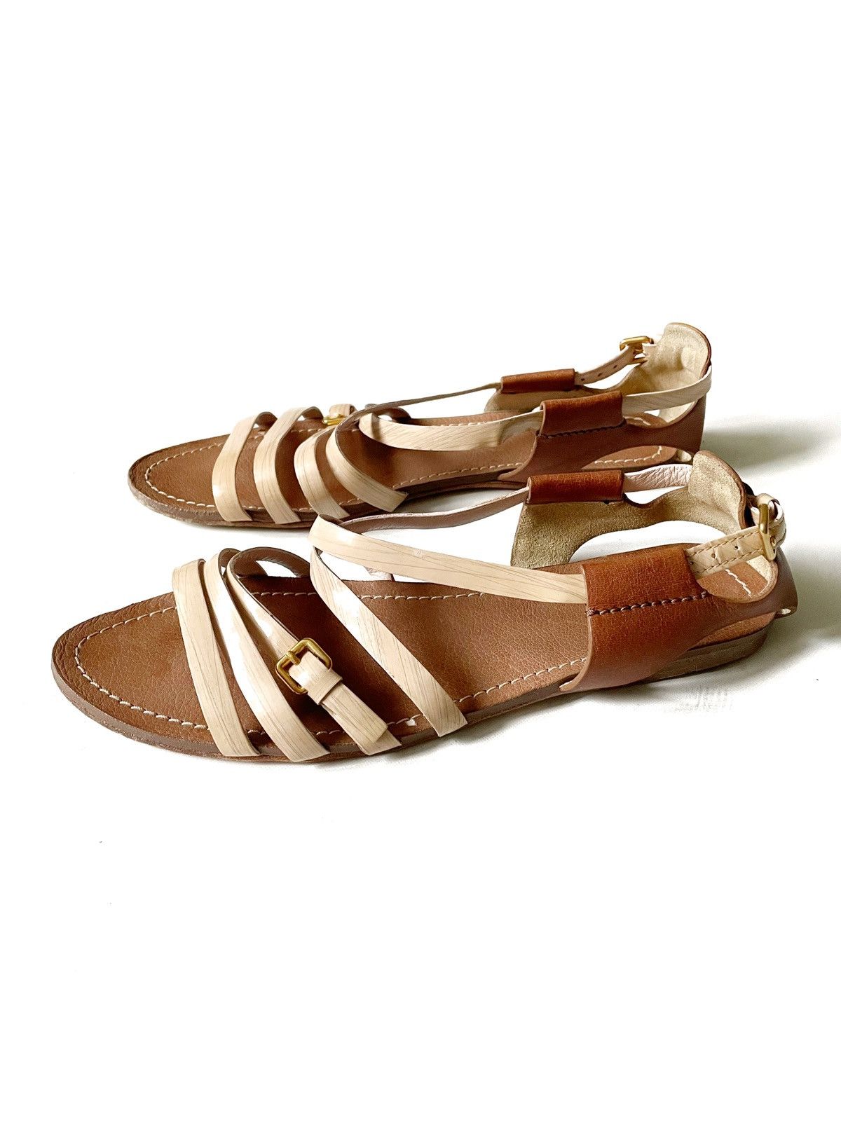 Miu Miu Miu Miu Leather Women Sandals Size 39 Beige & Brown Color Size US 9 / IT 39 - 1 Thumbnail
