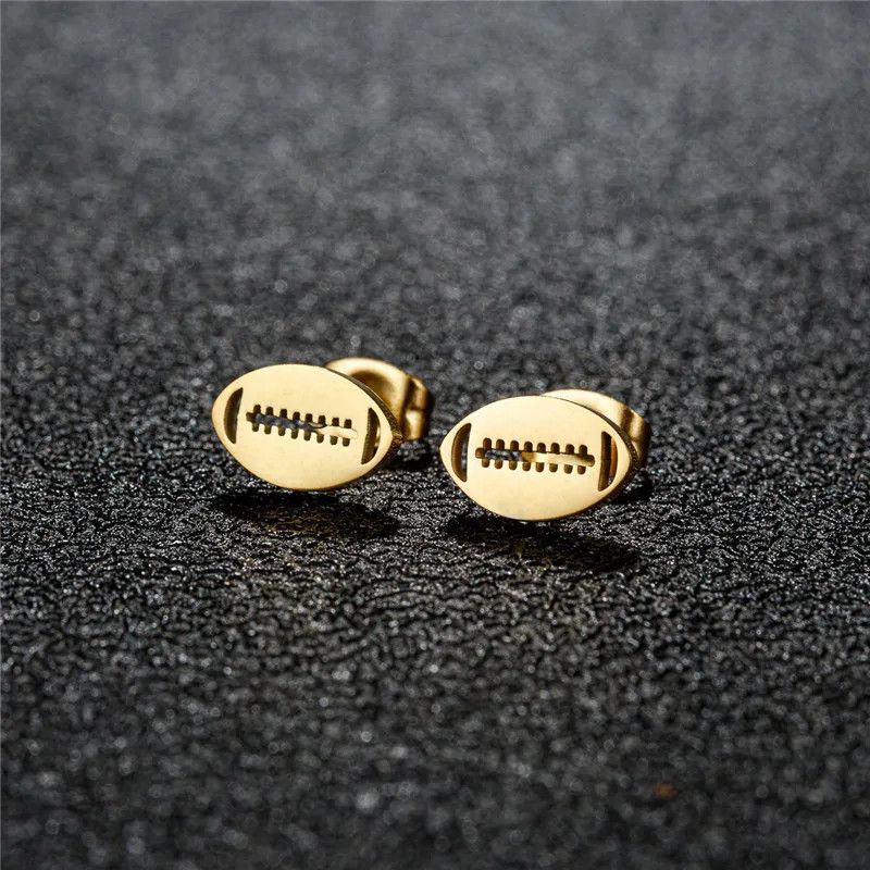 Jewelry Rugby Football Mini Stud Earrings Charm Earring Gift Size ONE SIZE - 1 Preview