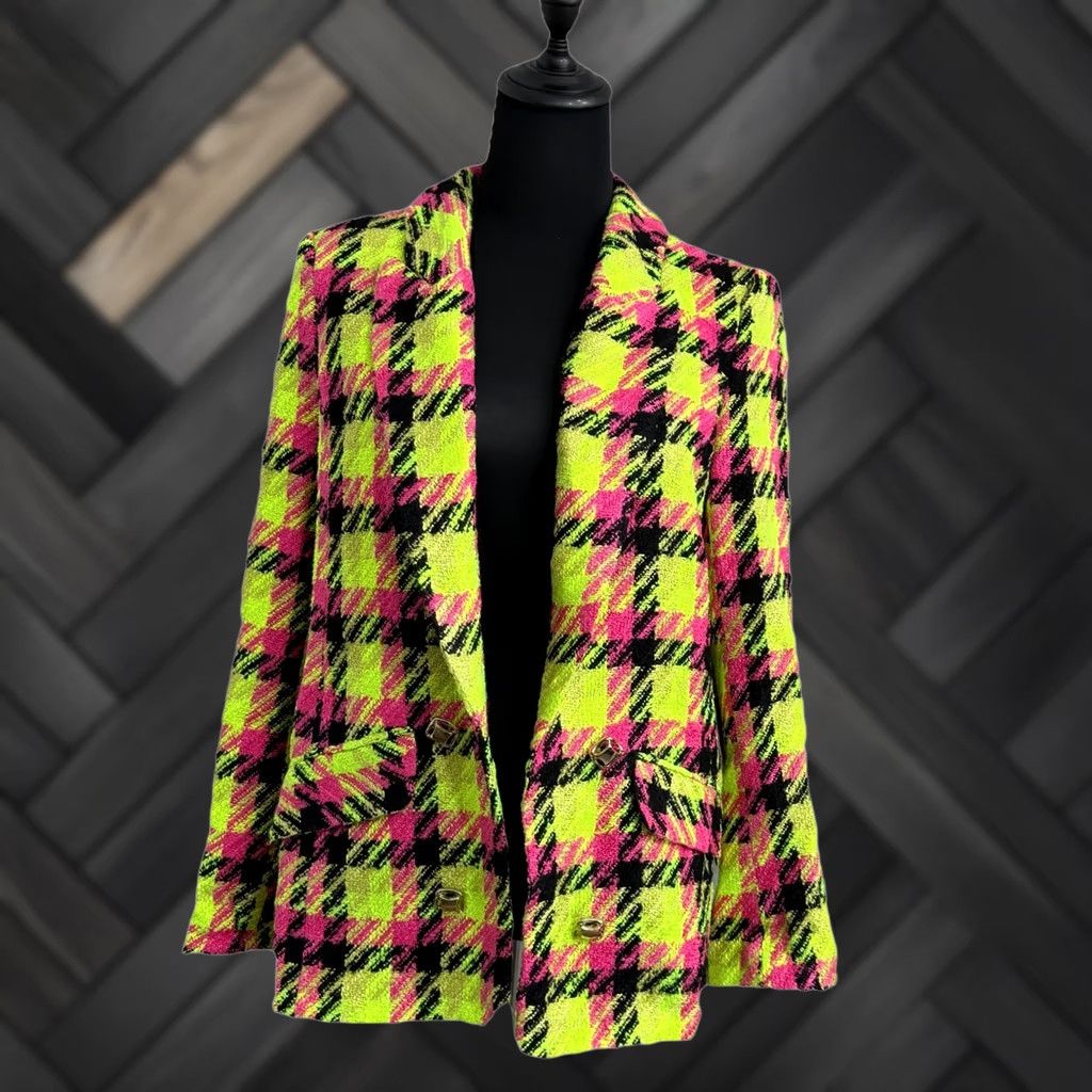 River Island River Island Blazer Neon Lime Pink Black Check Boucle Ladies UK 12 US 8 Plus Size Size XL / US 12-14 / IT 48-50 - 1 Thumbnail