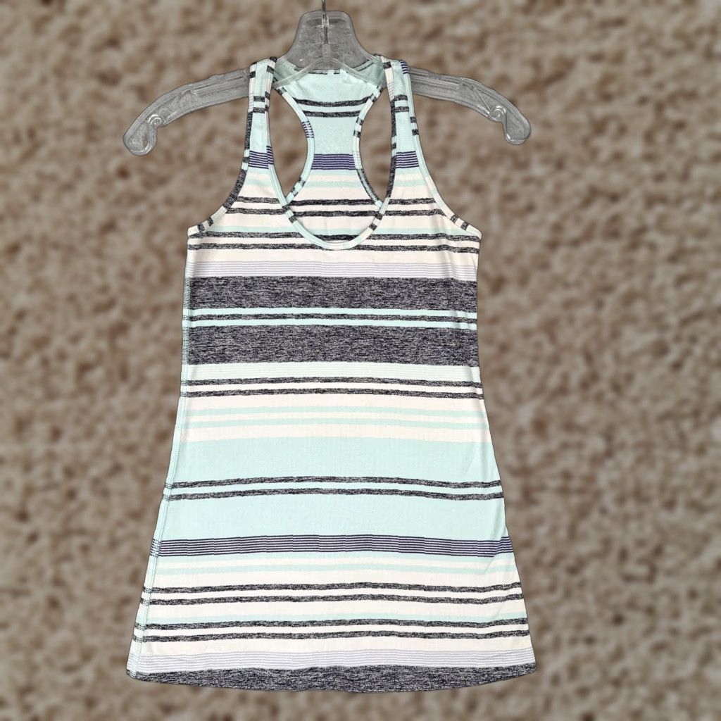 Lululemon Tank Top Womens 2 Mint Blue Stripe Cool Racerback Athletic Shirt Tank Sleeveless Camisole Slim Fit