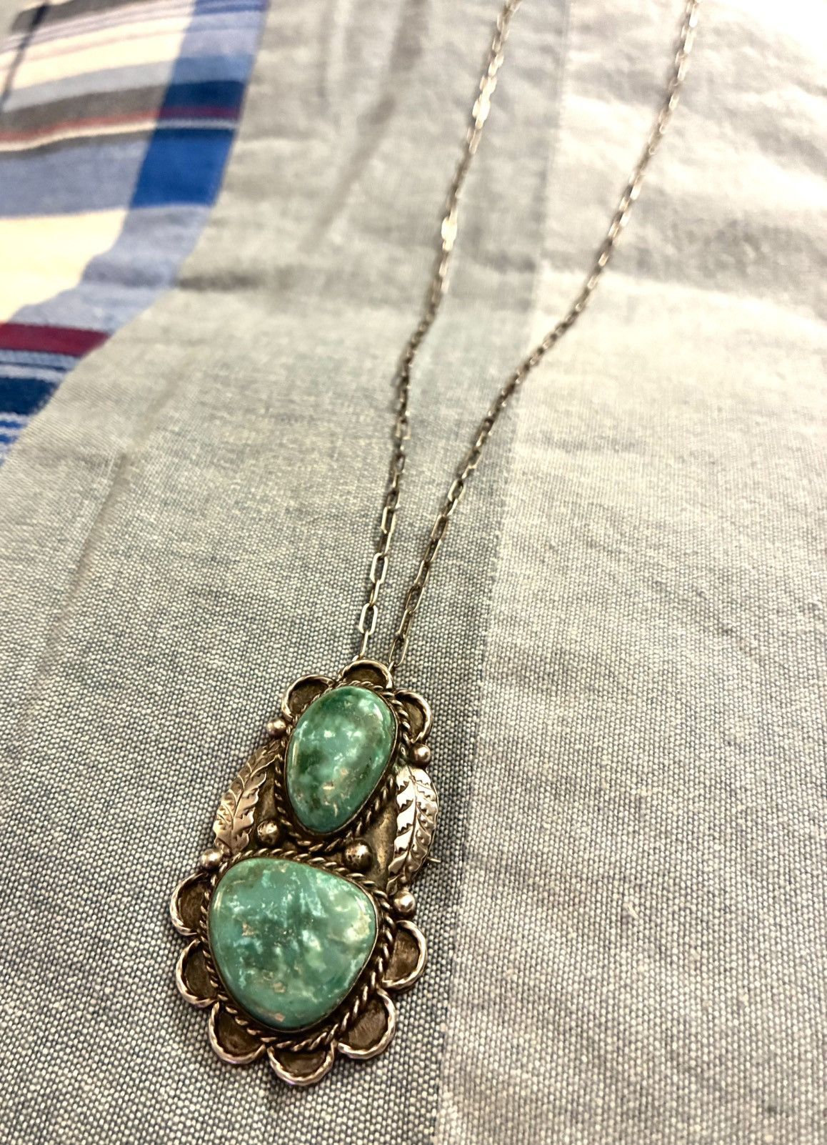 RRL Ralph Lauren STERLING SILVER/TURQUOISE NAVAJO WESTERN NECKLACE (3 in 1) Size ONE SIZE - 5 Thumbnail