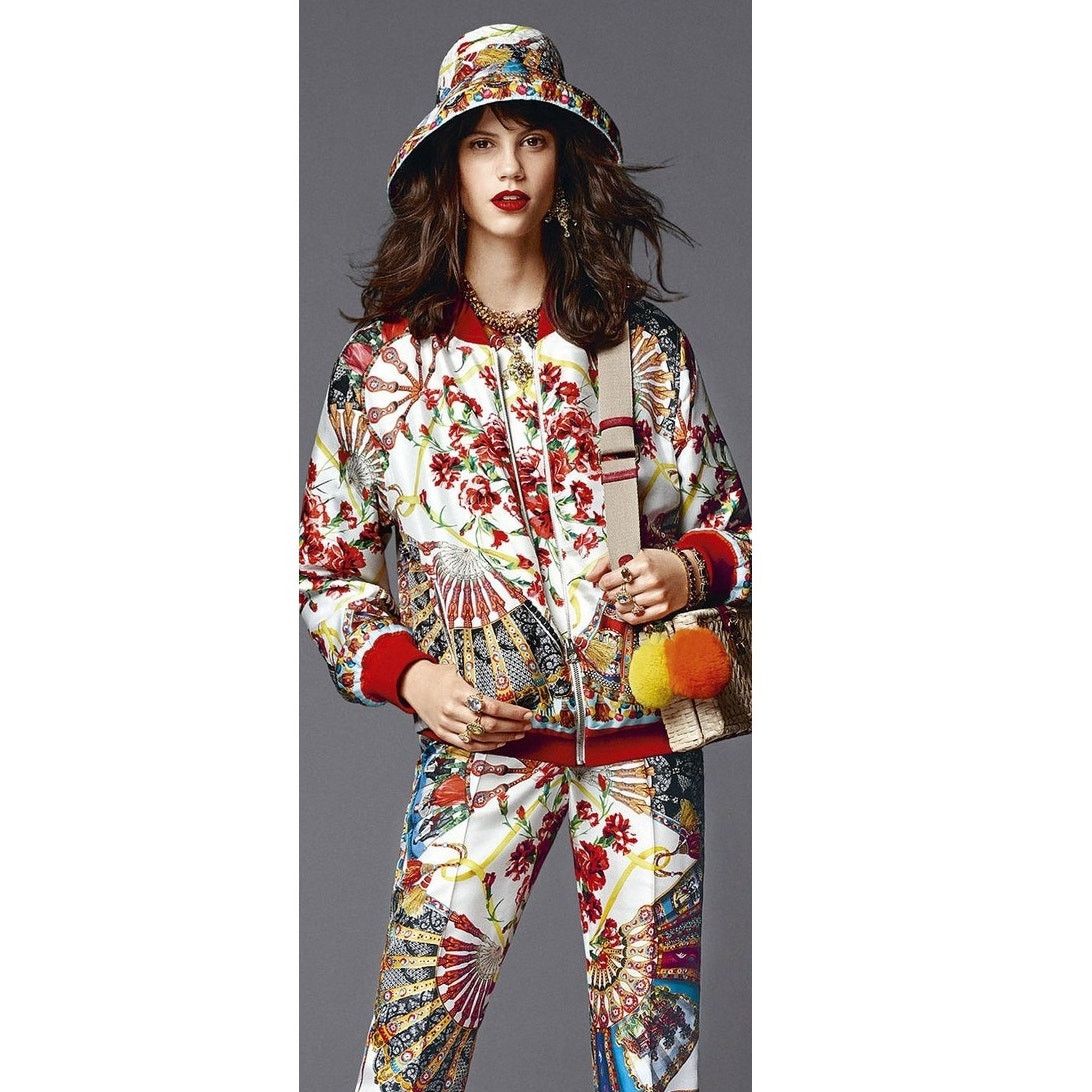 Dolce & Gabbana Dolce & Gabbana Cream Red Silk Bomber Jacket Multi IT 38 Size XS / US 0-2 / IT 36-38 - 2 Thumbnail