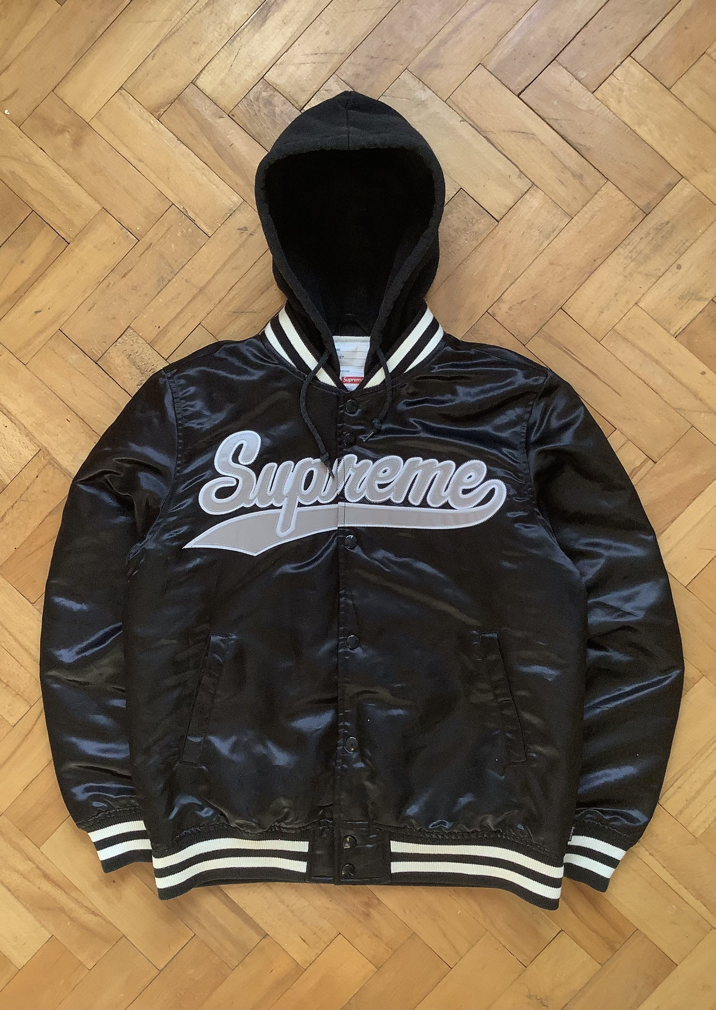 S/S 2014 Supreme Satin Hooded Varsity Jacket