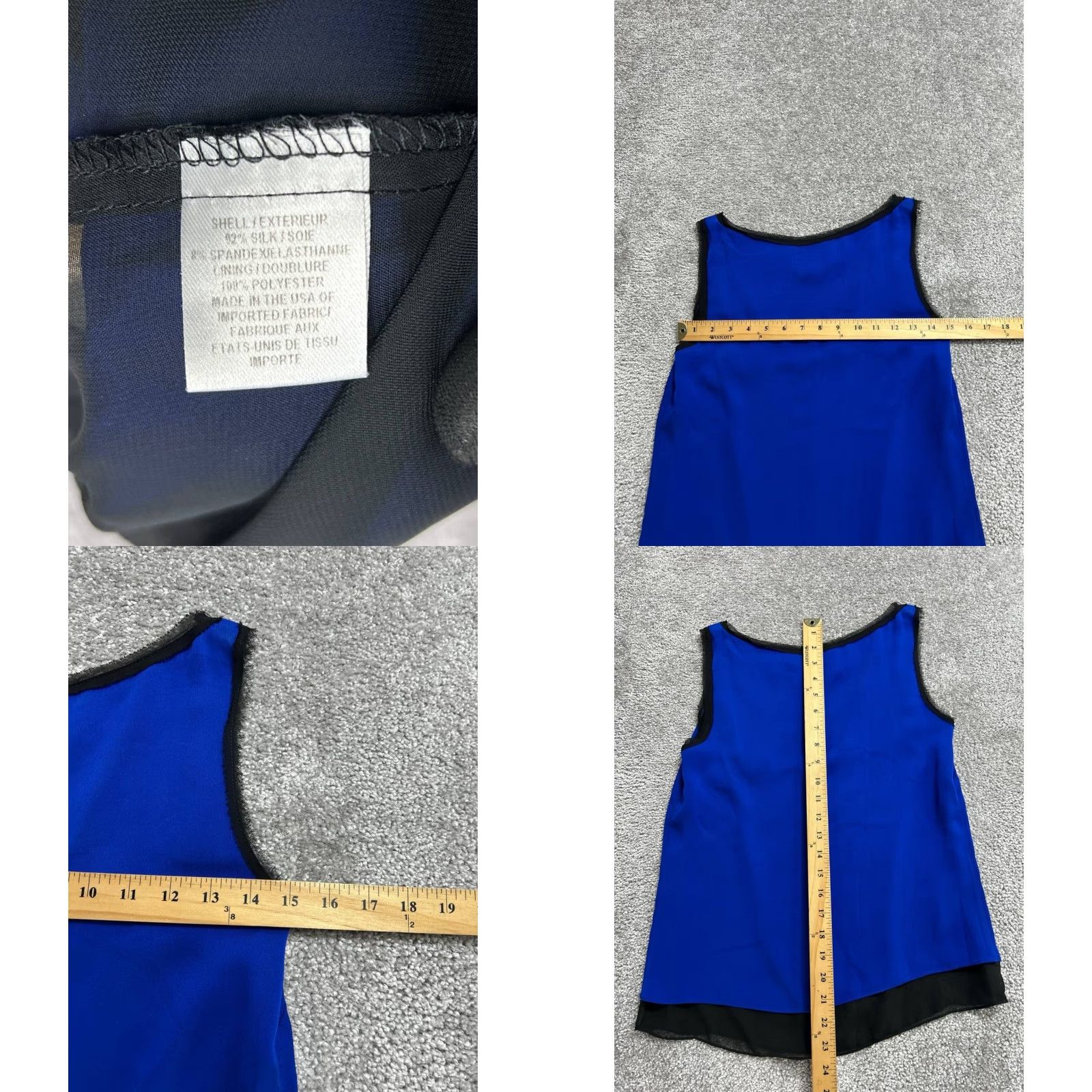 MILLY MILLY Tank Shirt Womens 0 Blue Silk Stretch Lined Round Neck Contrast Trim Casual Size XS / US 0-2 / IT 36-38 - 8 Thumbnail