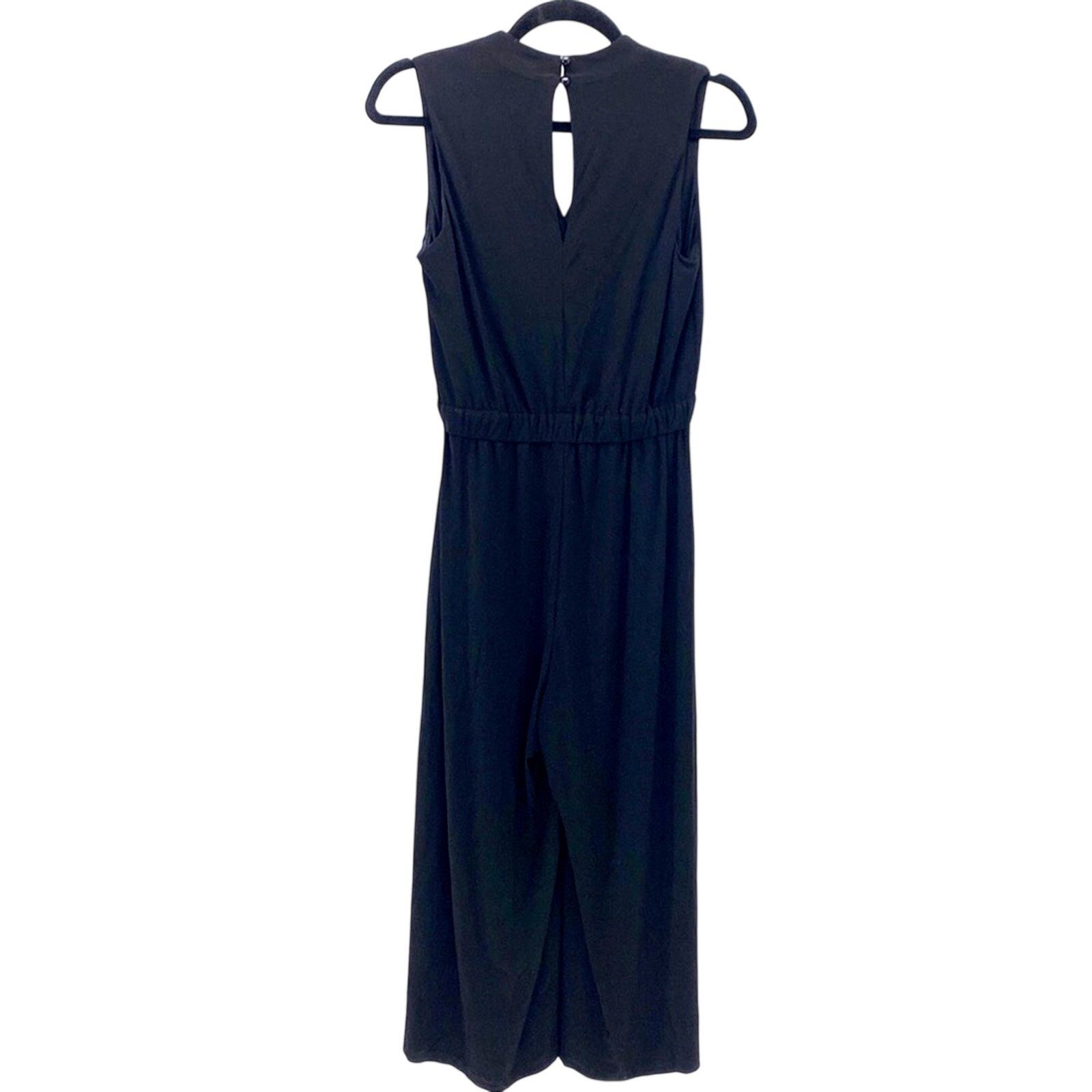 Other Sandra Darren black jumpsuit faux wrap top cropped wide leg Size 27" / US 4 / IT 40 - 2 Thumbnail