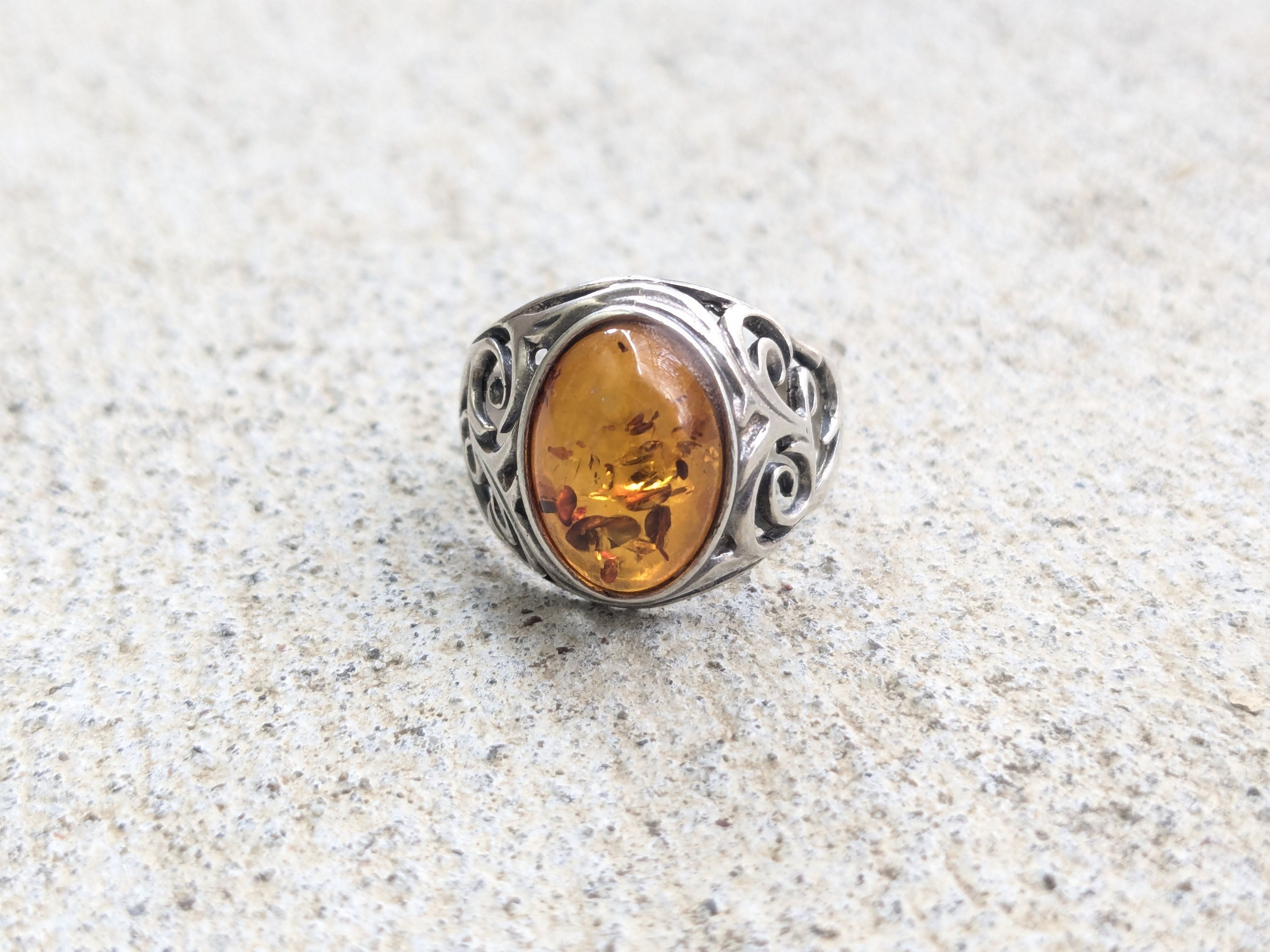 Jewelry × Sterling Silver Vintage Sterling Silver Ring Amber 8.75 Minimalist Oval Size ONE SIZE - 5 Thumbnail