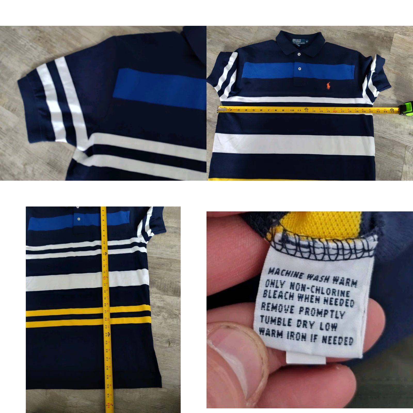 Polo Ralph Lauren VINTAGE Ralph Lauren Polo Shirt Men M Short Sleeve Striped 90s Cotton Blue Yellow White Red Pony Size US M / EU 48-50 / 2 - 8 Thumbnail