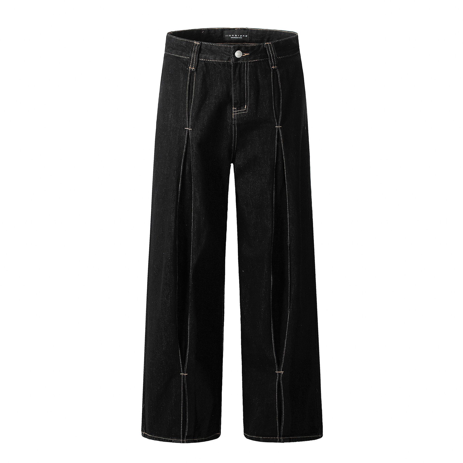 Men's black stitching casual wide-leg vintage jeans