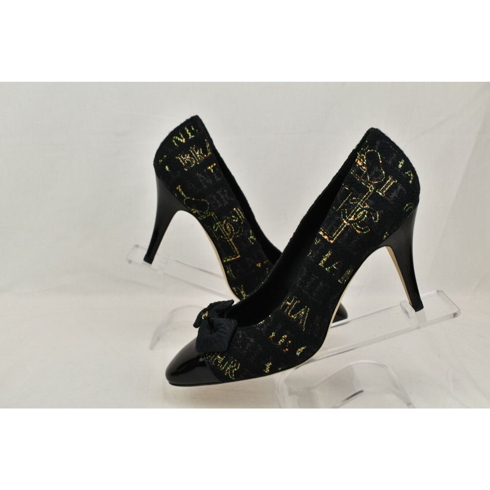 Chanel BLACK G31387 TWEED PATENT LEATHER CAP TOE LOGO BOW PUMPS 40 Size US 10 / IT 40 - 3 Thumbnail