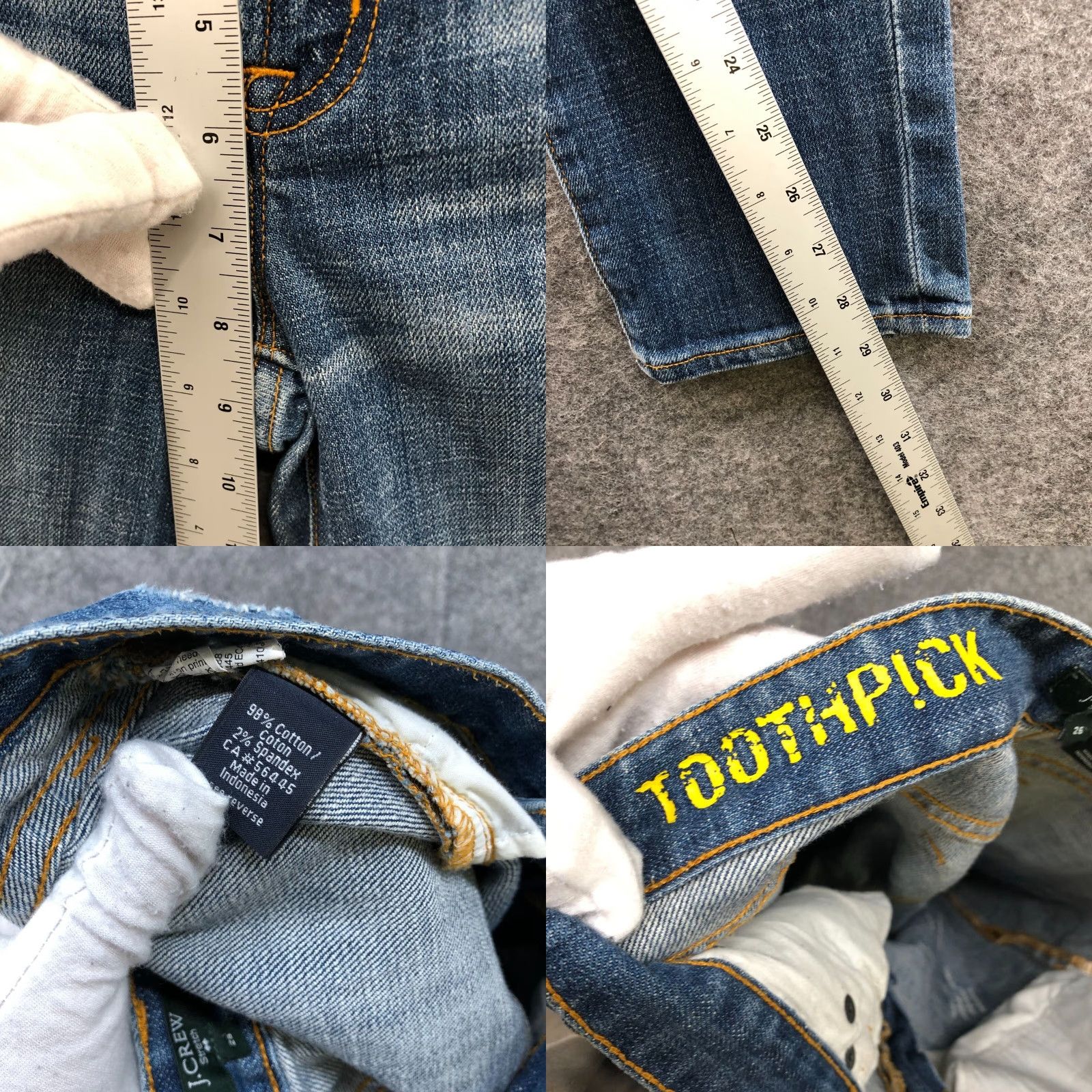 J.Crew J. Crew Toothpick Skinny Jeans Womens 26 Blue Medium Wash Distressed Low Rise Stretch Size 26" / US 2 / IT 38 - 8 Thumbnail