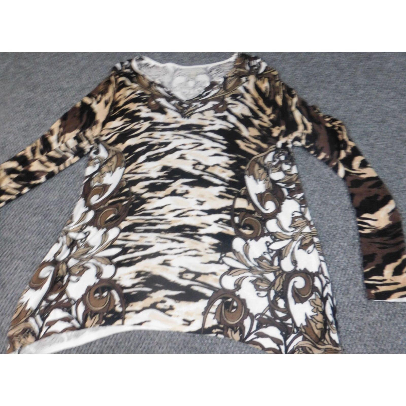 Vintage Dana Buchman Womens Sweater L Brown Floral Crew Neck Pullover Cotton Knit Embroidered Stretch Regular Classic Size L / US 10 / IT 46 - 3 Thumbnail