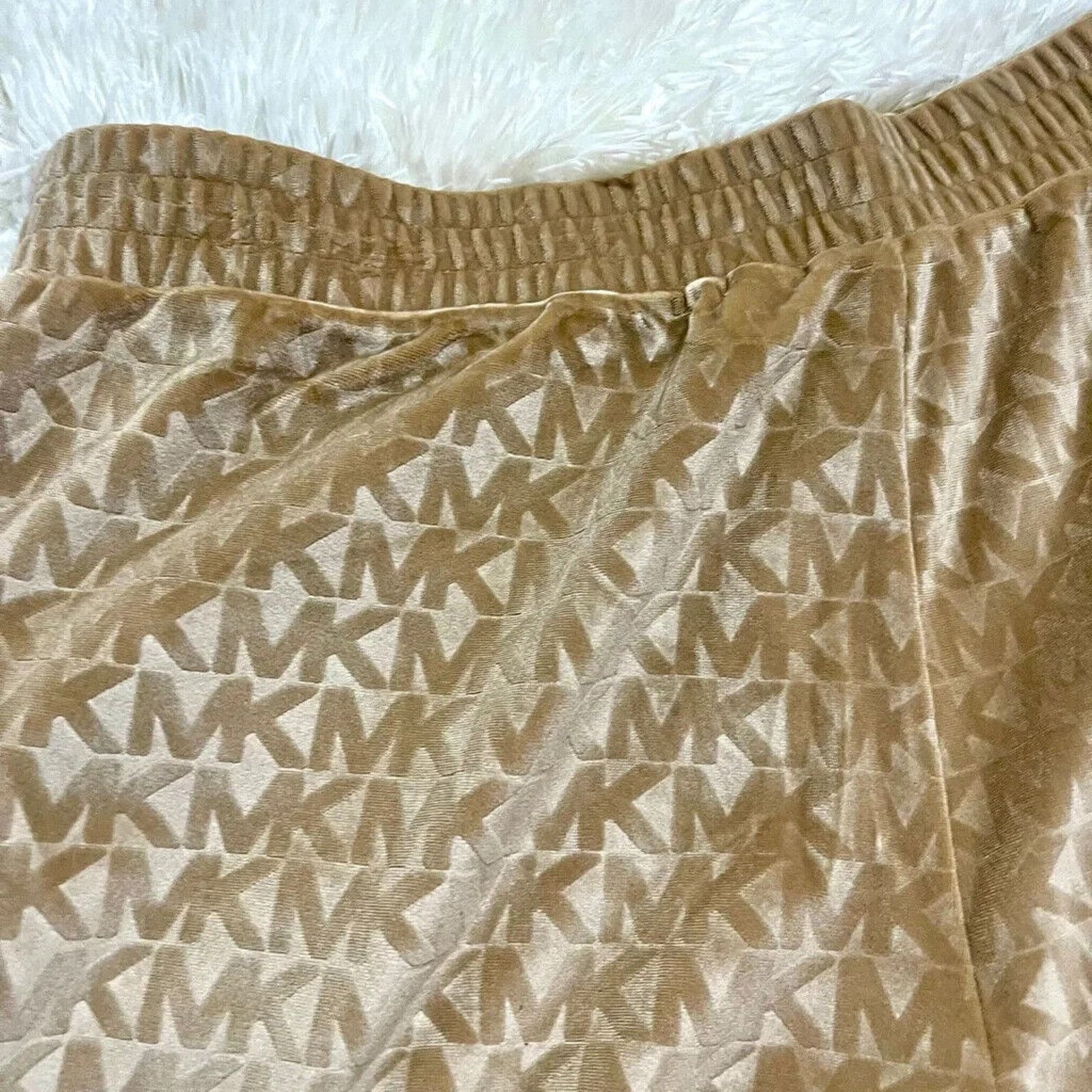 Michael Kors MICHAEL KORS VELVET LOGO WIDE LEG JOGGERS DARK CAMEL NWT - M Size 28" / US 6 / IT 42 - 2 Thumbnail