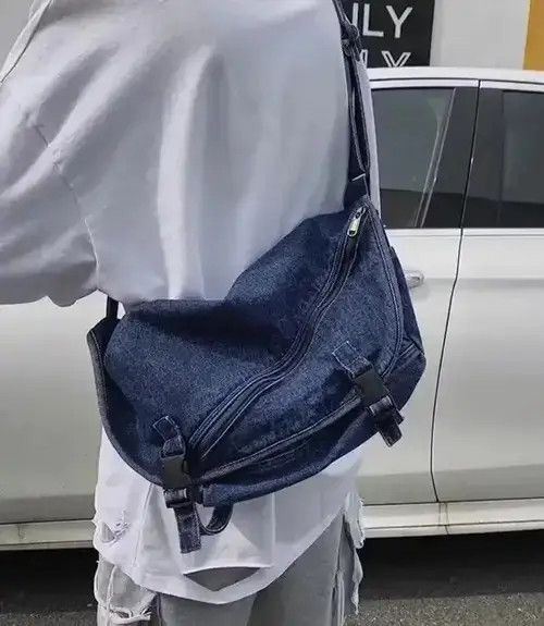 Fashion Denim Messenger Bag Shoulder Bag in Blue, Men's