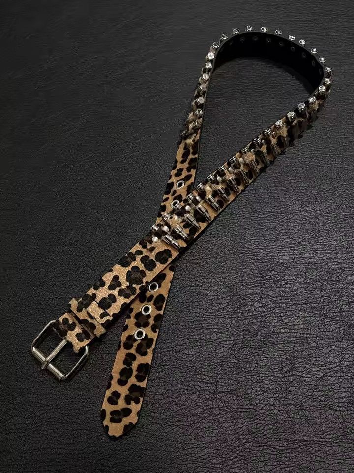 Japanese Brand Bullet Leopard Punk Pu leather belt Size ONE SIZE - 2 Thumbnail