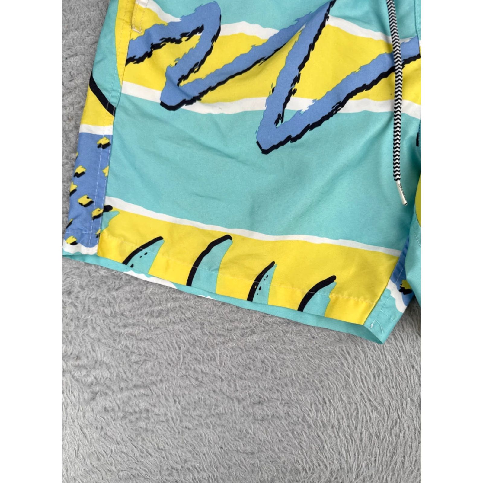 Vintage Boardies Shorts Womens Small Blue Yellow Lined Swim Run Beach Vacation 6" Size 32" / US 10 / IT 46 - 3 Thumbnail