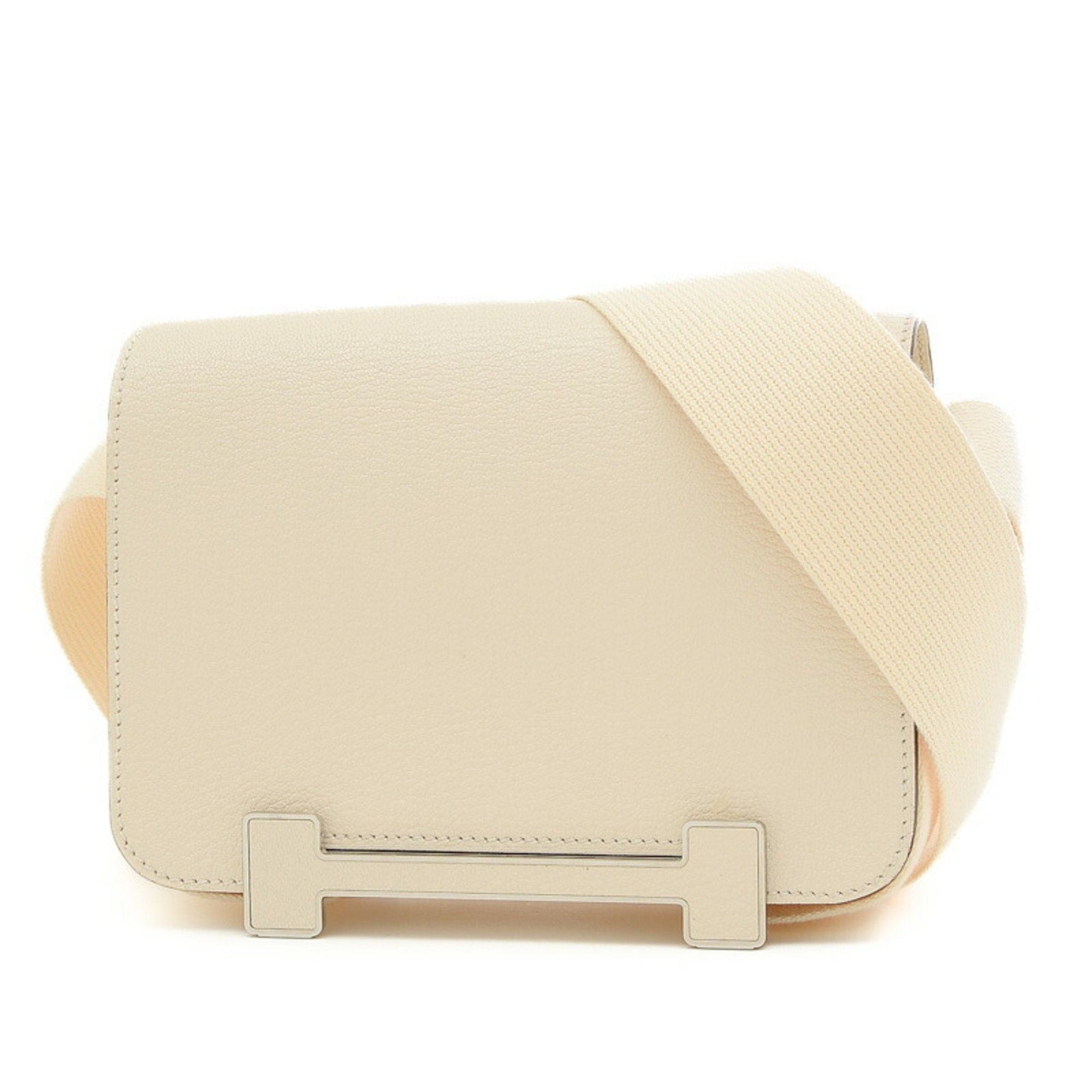 image of Hermes Geta Shoulder Bag Chevre Nata B Engraved in White, Women's