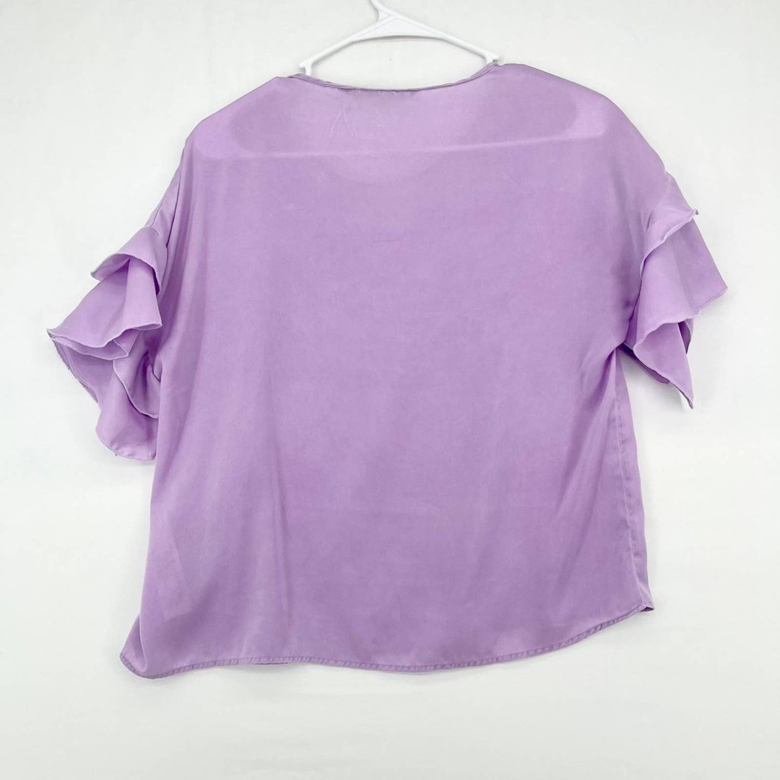 Zara Zara Purple Ruffle Sleeve Cropped Polyester Blouse Sz Small Size S / US 4 / IT 40 - 7 Thumbnail