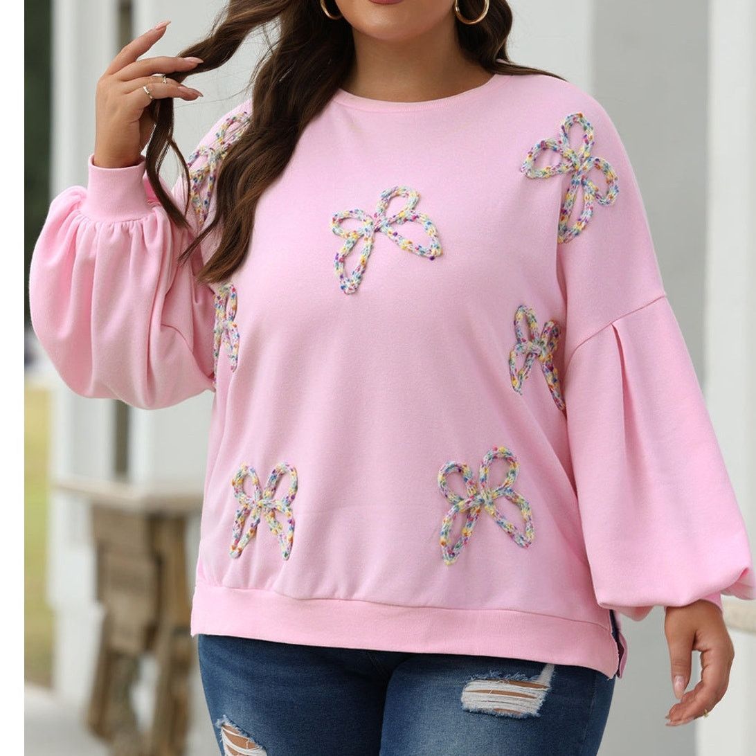 Other Embroidered Bow Lantern Sleeve Oversized Pullover Sweatshirt Size M / US 6-8 / IT 42-44 - 4 Thumbnail