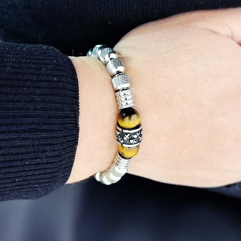 Other Tiger Stone Stainless Steel Beads Skull Bracelet Size ONE SIZE - 2 Thumbnail