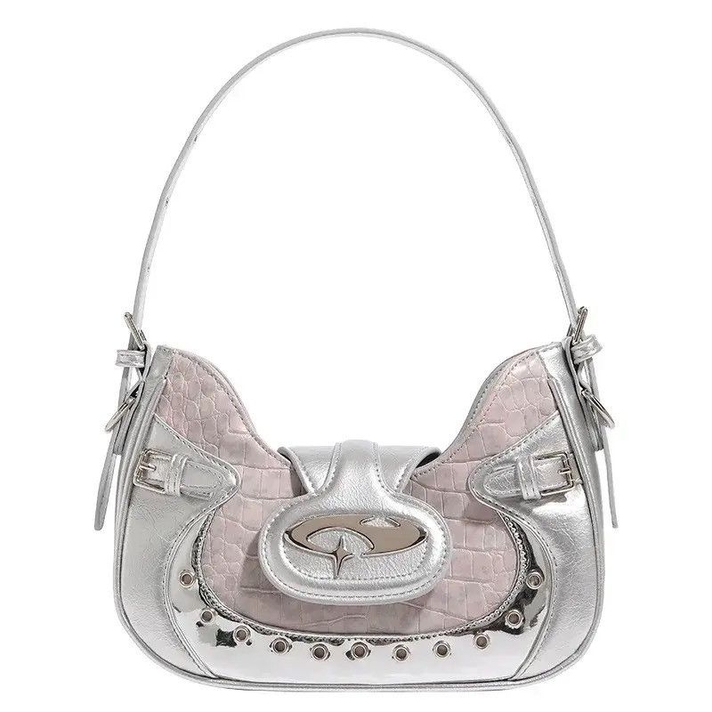 Vintage Retro Patchwork Harajuku Style Silver Mini Shoulder Bag Size ONE SIZE - 1 Thumbnail