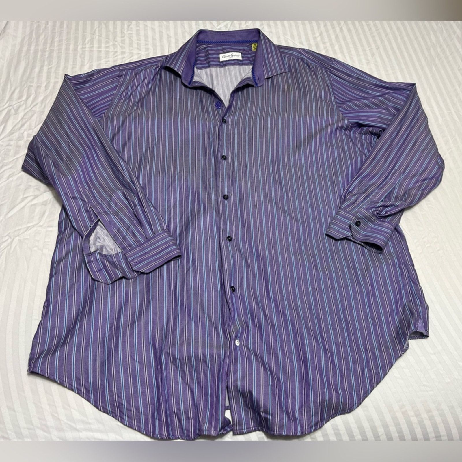 Robert Graham Robert Graham Men's Purple Striped Long Sleeve Shirt 18 TALL Size US XXL / EU 58 / 5 - 1 Thumbnail