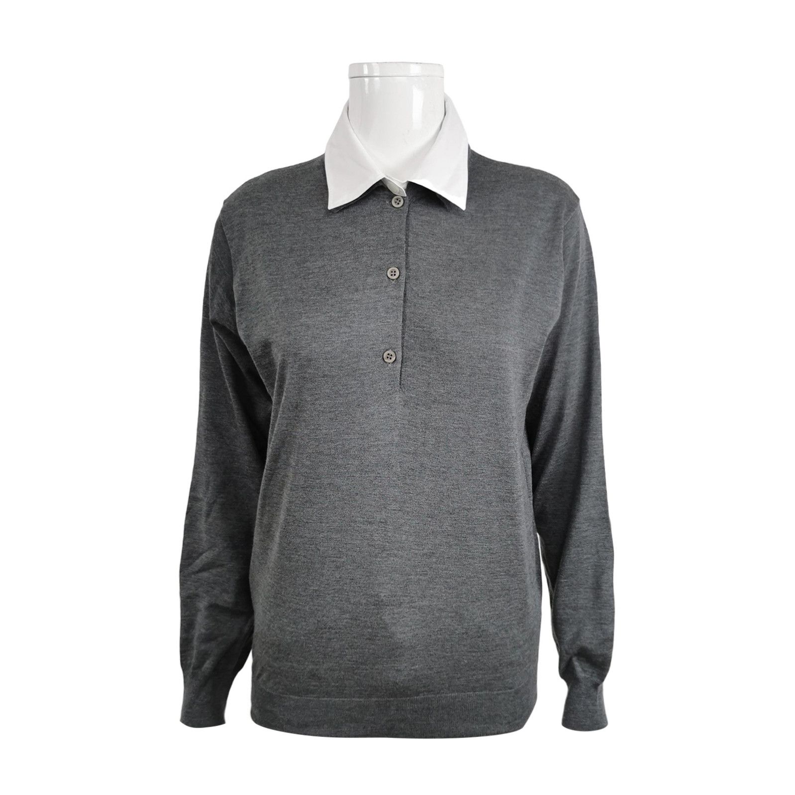 Prada Prada Grey Wool Knit Polo Long Sleeve Sweater 0089 Size S / US 4 / IT 40 - 1 Thumbnail