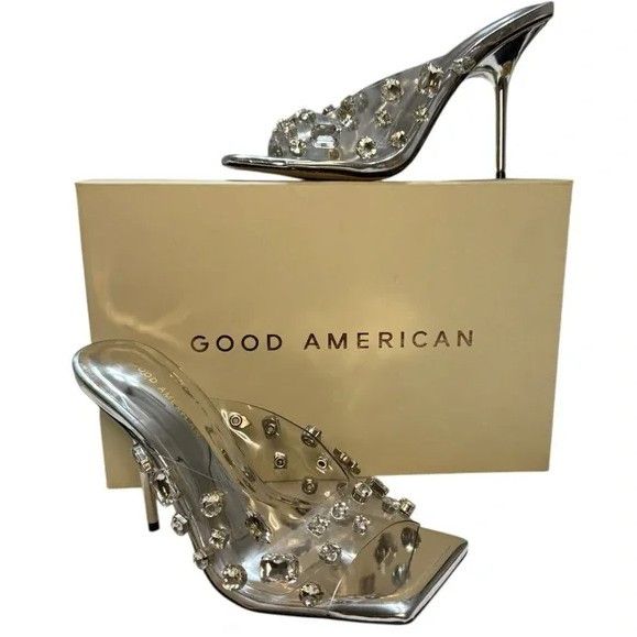Good American Good American Jeweled Emma Slip On Heels Rhinestones 4" Size US 11 / IT 41 - 2 Thumbnail