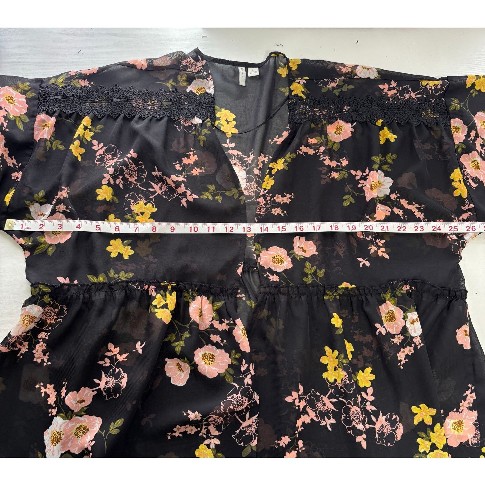 Other C Established 1946 Sheer Black Floral Kimono Overshirt Size L / US 10 / IT 46 - 8 Thumbnail