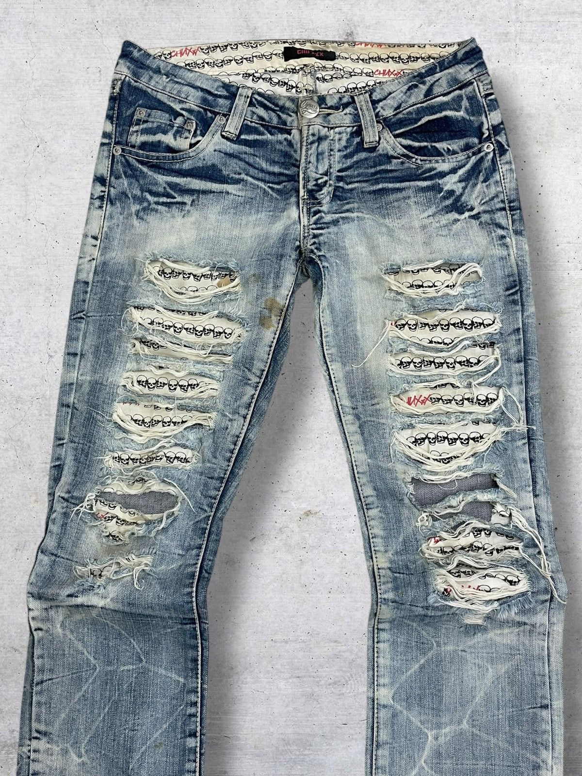 Hysteric Glamour VINTAGE JAPAN SKULL RIPPED DISTRESS PUNK CHUXXX 90S DENIM Size US 28 / EU 44 - 4 Thumbnail