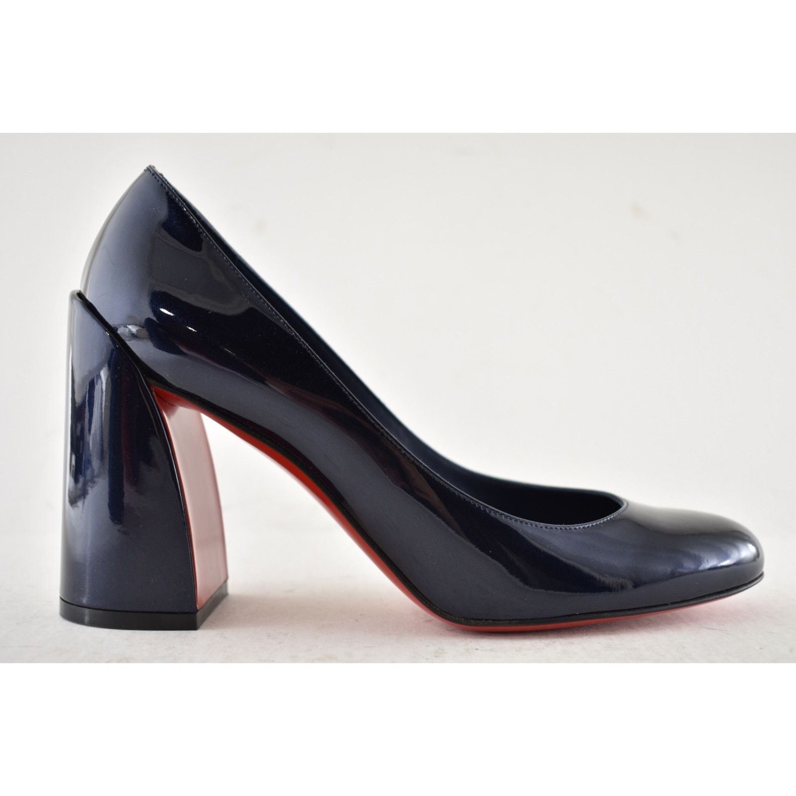 Christian Louboutin Louboutin Miss Sab 85 Zaffiro Navy Patent Block Heel Pump 37 Size US 7 / IT 37 - 2 Thumbnail