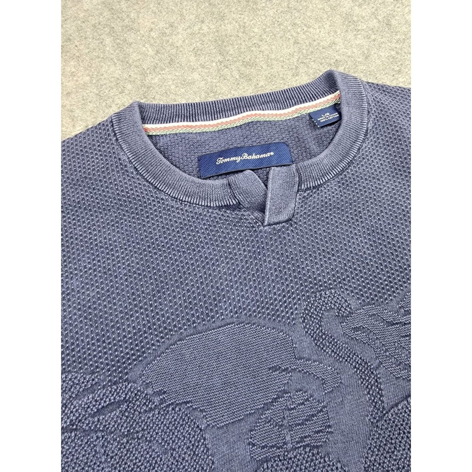 Tommy Bahama Tommy Bahama Pullover Sweater Mens Large Blue Knit Flamingo Split Neck Textured Size US L / EU 52-54 / 3 - 2 Thumbnail