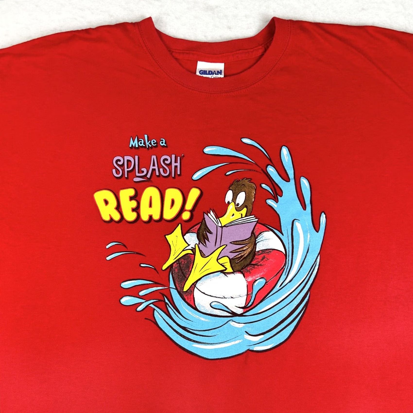 Gildan VINTAGE MAKE A SPLASH READ CARTOON T-Shirt XL red Men Short Sleeve Cotton 80s 90s NYC Public Library Nike Size US XL / EU 56 / 4 - 5 Thumbnail