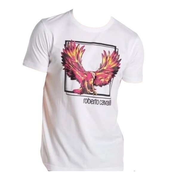 Roberto Cavalli Roberto Cavalli Mens White Phoenix Print Short Sleeve Crew N Size US L / EU 52-54 / 3 - 2 Thumbnail