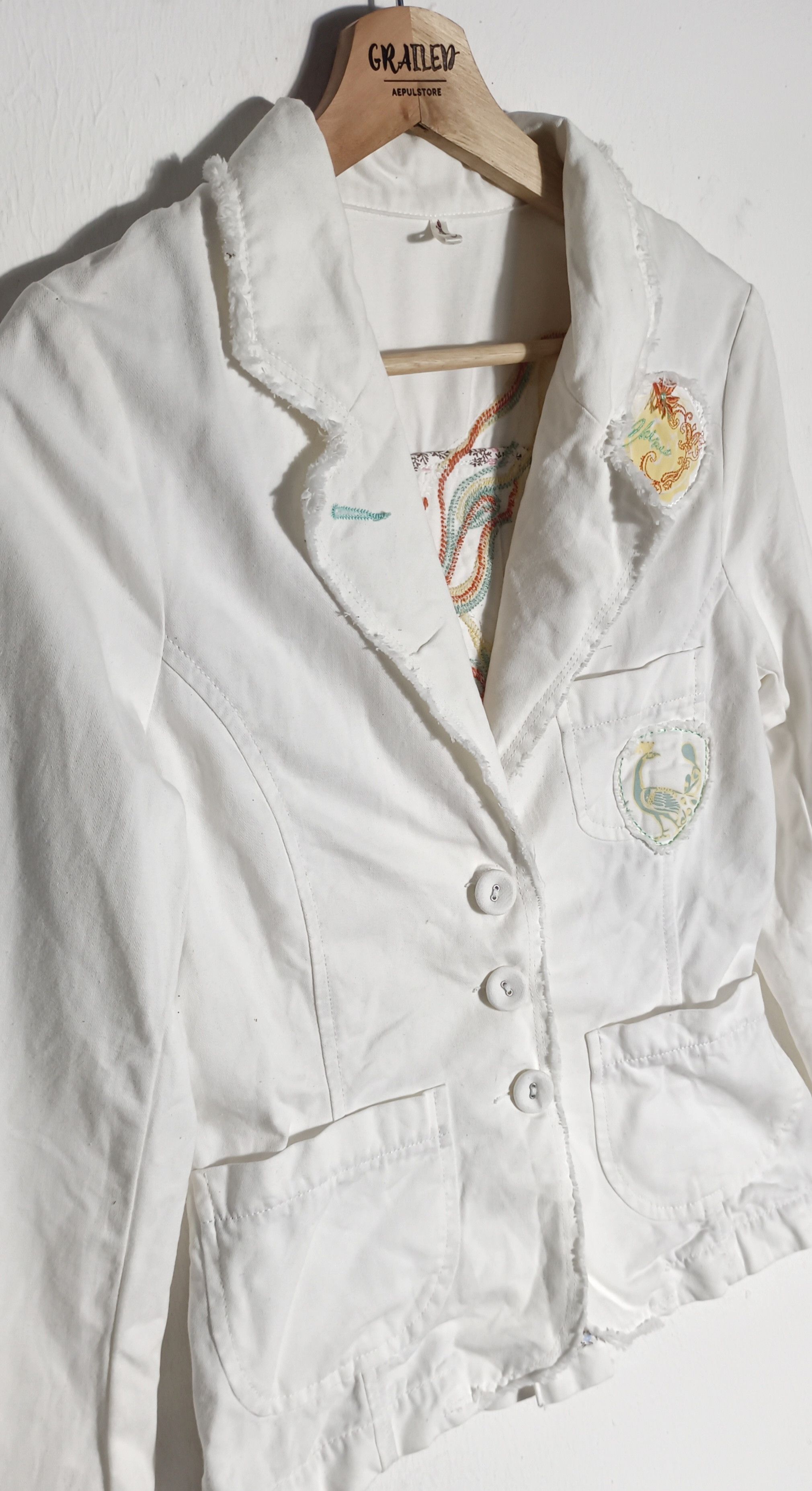 Art Comes First Jeans Jacket bird art by ohipie designer france Size S / US 4 / IT 40 - 7 Thumbnail