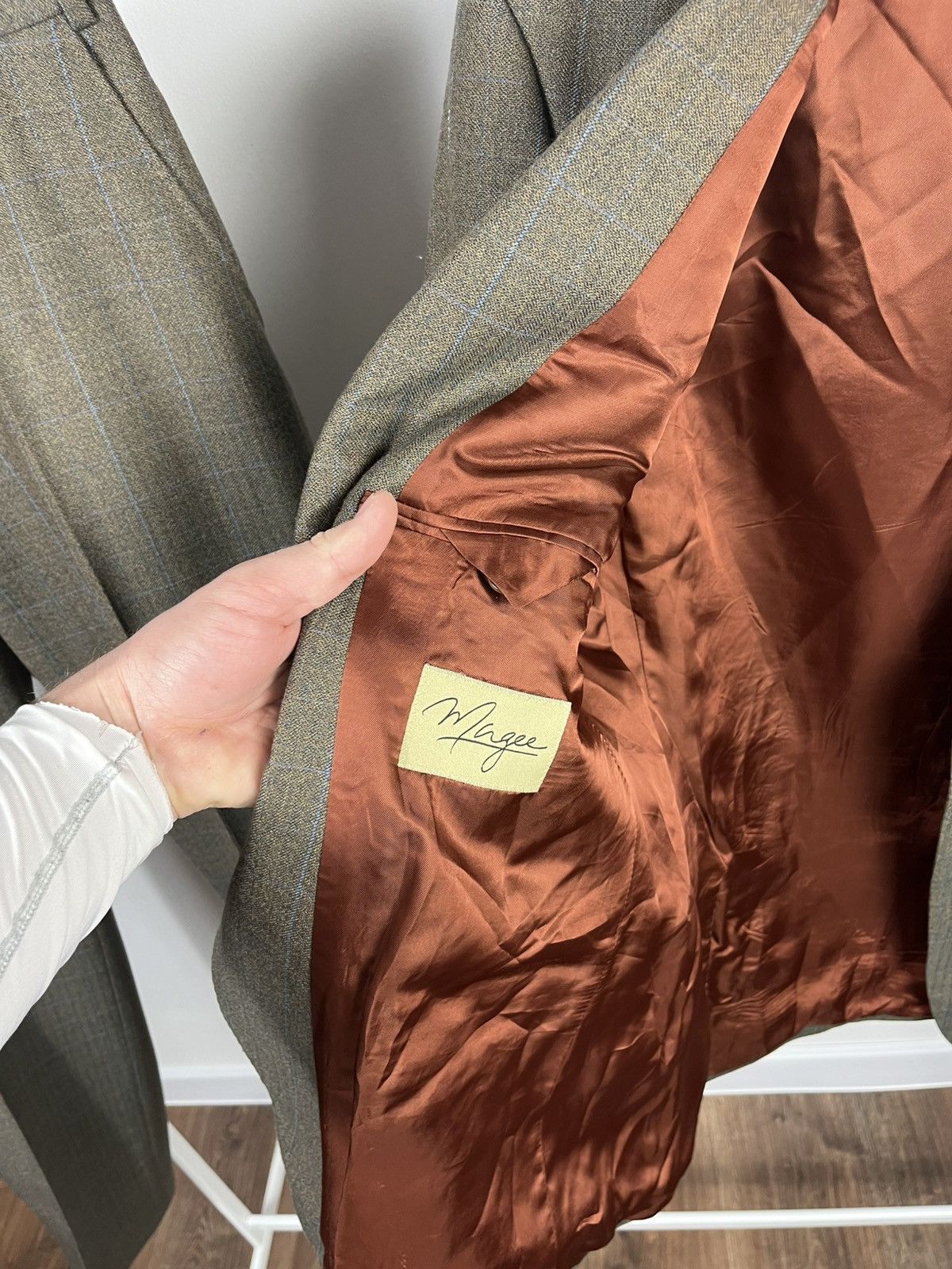 Magee Magee Wool Suit Green Check Blazer Pants Tailored Set Size 42R - 6 Thumbnail