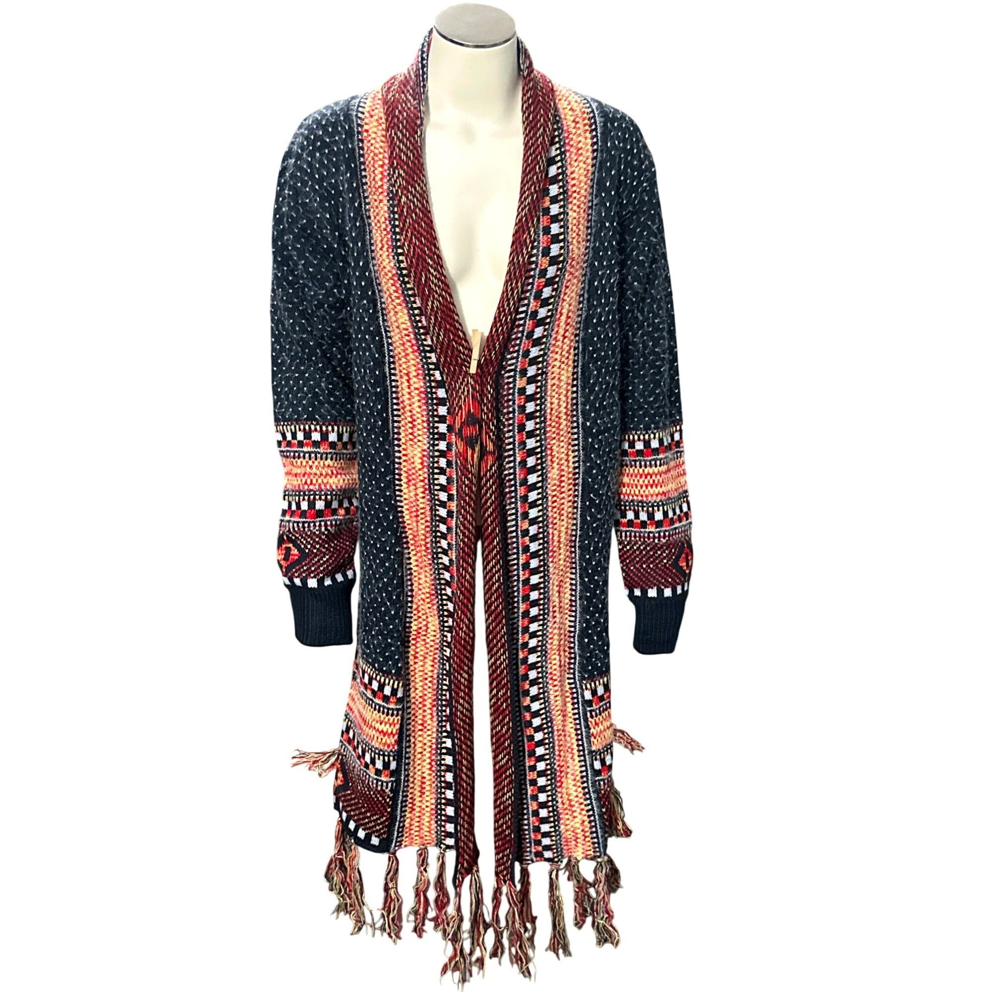 Other CCC Bohemian Aztec Tribal Print Knit Cardigan Fringe Multico Size L / US 10 / IT 46 - 1 Thumbnail